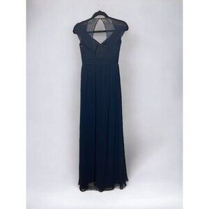 NEW Jenny Packham Midnight Blue‎ Chiffon V Neck Size 0 Maxi Dress Gown